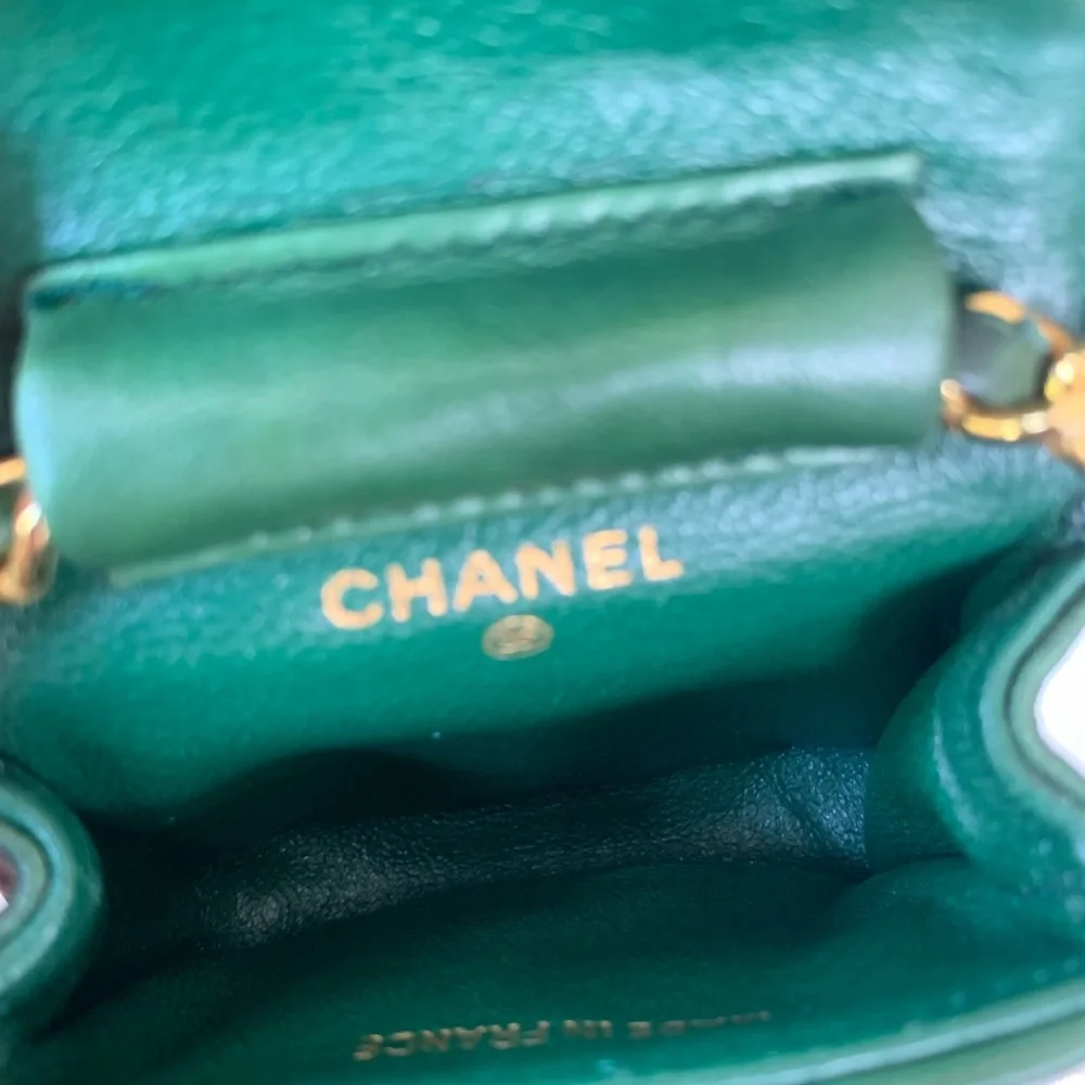 CHANEL Green Quilted Mini Bag with Gold Chain